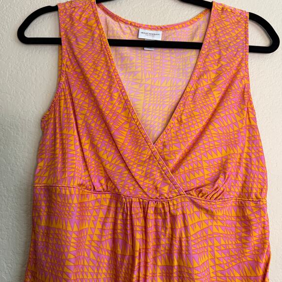 Isaac Mizrahi Blouse Top Women Large Orange Silk V-Neck Sleeveless Baby doll - Picture 8 of 9
